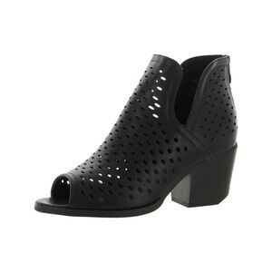 JG~Perforated Faux Leather Side Slit Ankle Bootie~Peep Toe~Block Heel~Size 7.5